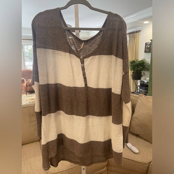 Free People, brown and cream, long sleeve tunic - Picture 1 of 11